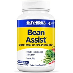 Enzymedica, Bean Assist, Fast-Acting Digestive Enzymes for Gas and Bloating, 30 Capsules