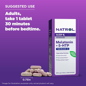 Natrol Advanced Sleep Melatonin + 5HTP, 6Mg, Calming Sleep Aid 60 Tablets 60-Day Supply