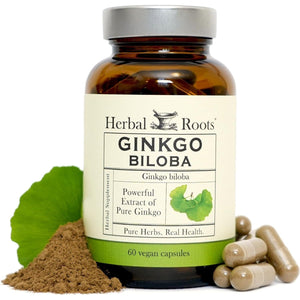 Herbal Roots Ginkgo Biloba Made with Pure Organic Ginkgo Leaf - 1,400Mg per Serving, 60 Vegan Capsules