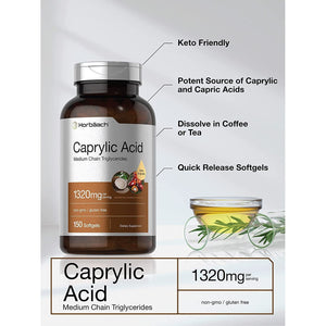 Horbaach Caprylic Acid 1320Mg Supplement | 150 Softgel Capsules | from MCT Oil | Non-Gmo & Gluten Free