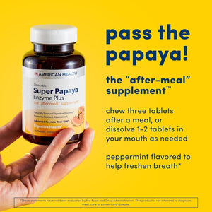 American Health Super Papaya Enzyme plus Chewable Tablets, Promotes Digestion & Nutrient Absorption 90 Count, 30 Servings