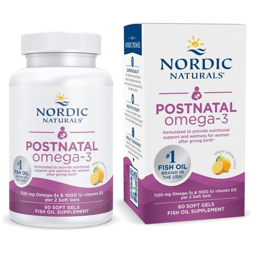Nordic Naturals Postnatal Omega-3, Lemon - 1120 Total Omega-3 + 1000 IU Vitamin D3 (60 Soft Gels)