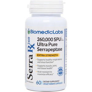 Serra-Rx 260,000 SU Serrapeptase - Acid-Resistant Proteolytic Systemic Enzyme, Supports Sinus, Immune & Lung Health, 60 Veg Capsules