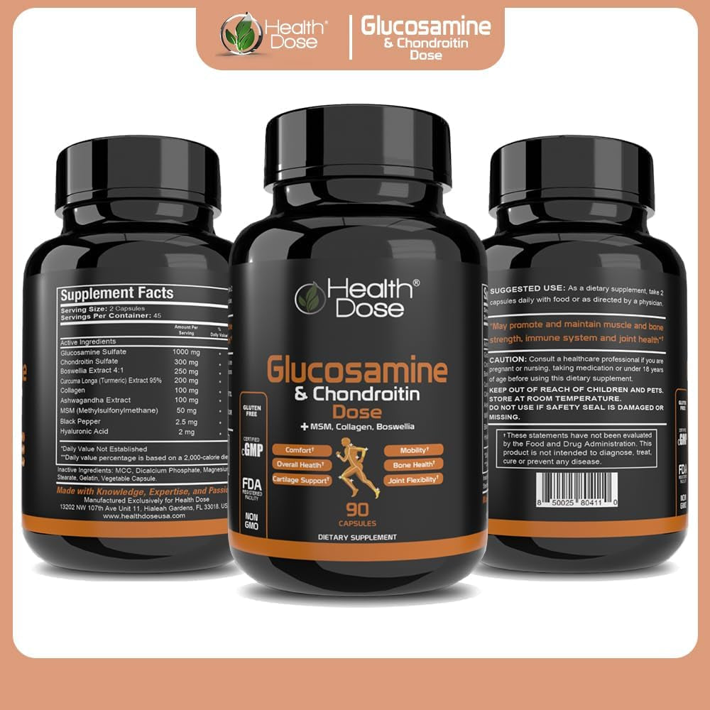 Premium Joint Support - Glucosamine Chondroitin MSM Turmeric Boswellia & Hyaluronic Acid - 90 Capsules