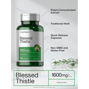 Horbaach Blessed Thistle Capsules 1600 Mg | 150 Count | Max Potency | Non-Gmo, Gluten Free Herb Supplement