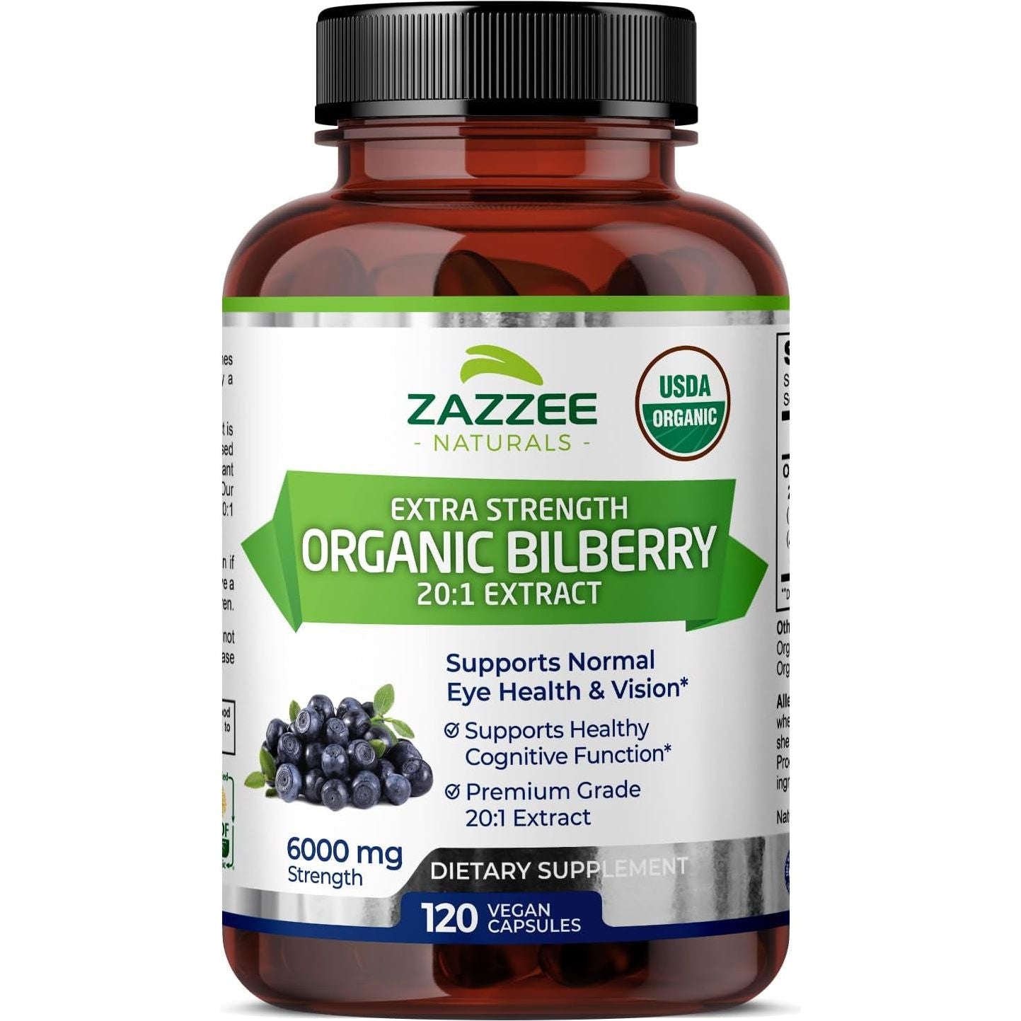 Zazzee USDA Organic Bilberry 20:1 Extract, 6000 Mg, 120 Vegan Capsules