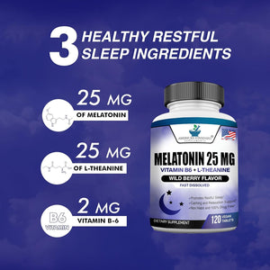 Melatonin 25Mg per One Tablet 120 Chewable Tablet with L-Theanine & Vitamin B-6
