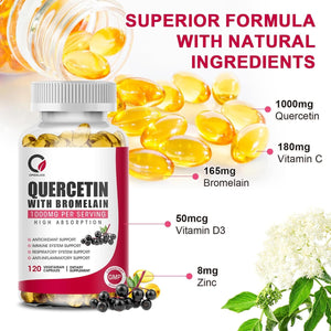Quercetin with Bromelain 1000Mg 120 Capsules - Immune Support Supplement