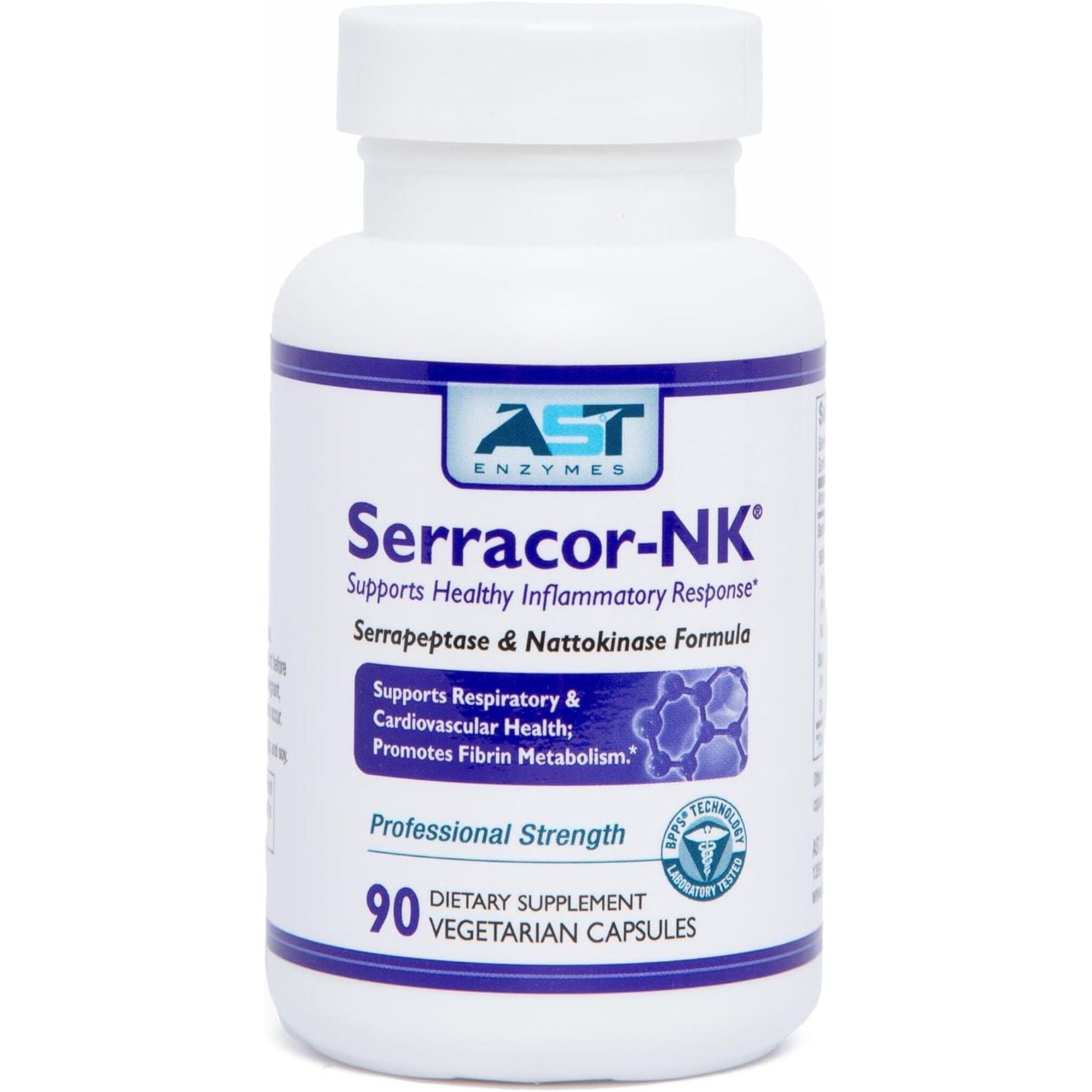 AST Enzymes Serracor-Nk –Proteolytic Systemic Enzyme Formula for Circulatory and Respiratory Support – 90 Vegetarian Capsules