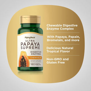 Piping Rock Papaya Enzymes Chewable | 180 Tablets | Vegetarian Digestion Formula