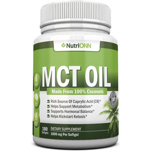 MCT Oil - Great for Focus & Gut Health - Non GMO, Cold Pressed, Paleo Friendly Capsules - 180 Softgels/3000mg