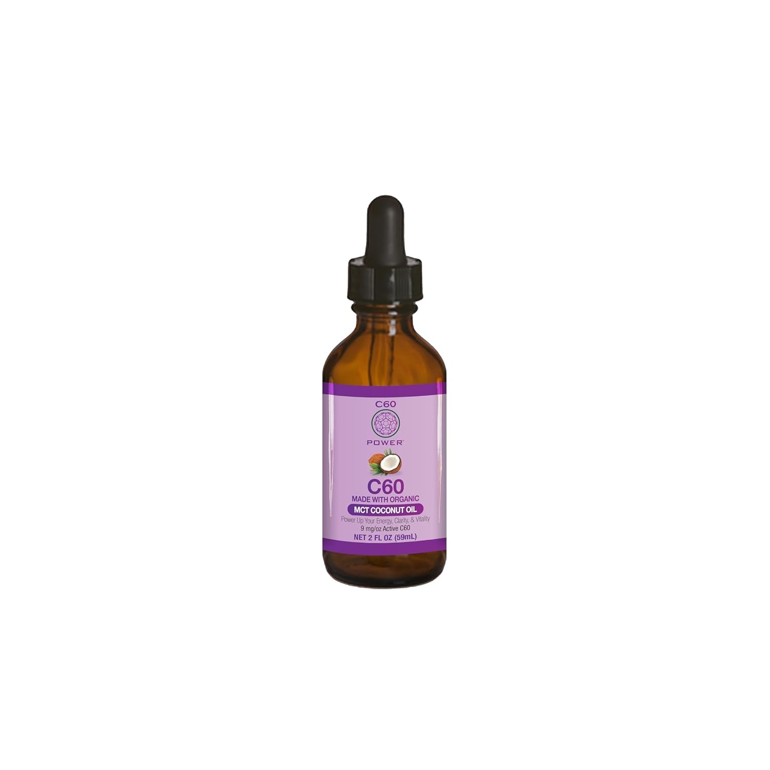 C60 Power - Organic MCT Coconut Oil, 2 Fl Oz, 99.99% Pure Carbon Fullerenes, Lift Oxidative Burden, Optimize Mitochondrial Function
