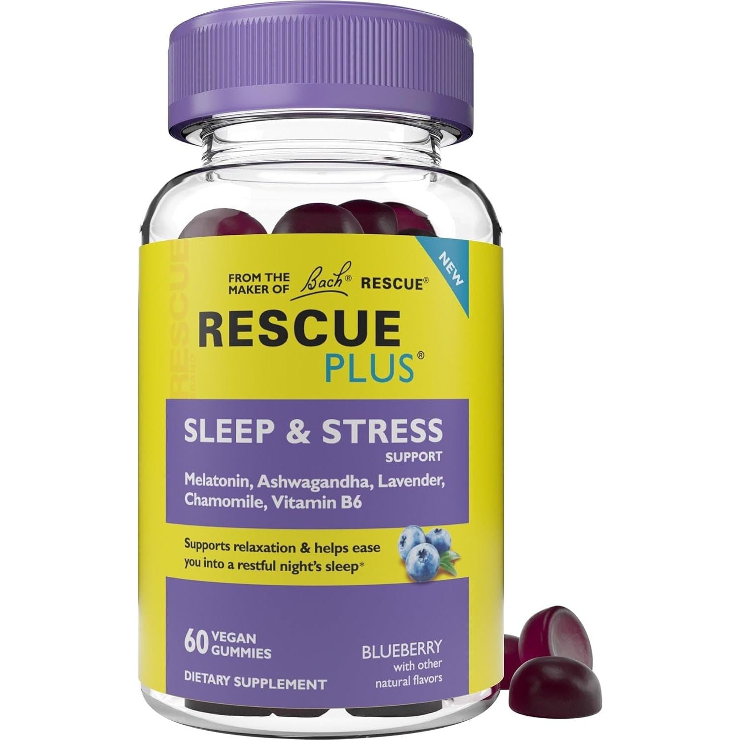 Bach RESCUE plus Sleep & Stress Support Gummies, Nighttime Supplement  60 Count