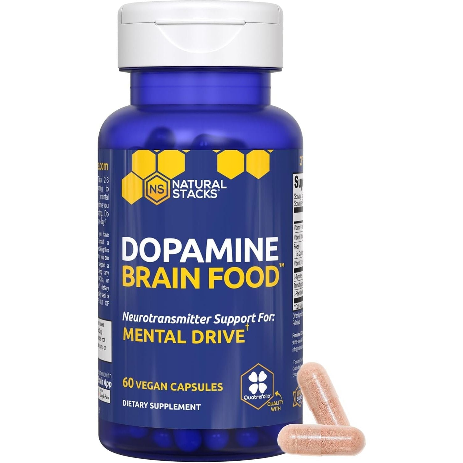 NATURAL STACKS Dopamine Brain Food - 650Mg L-Tyrosine Supplement for Focus & Mental Drive - 60 Capsules