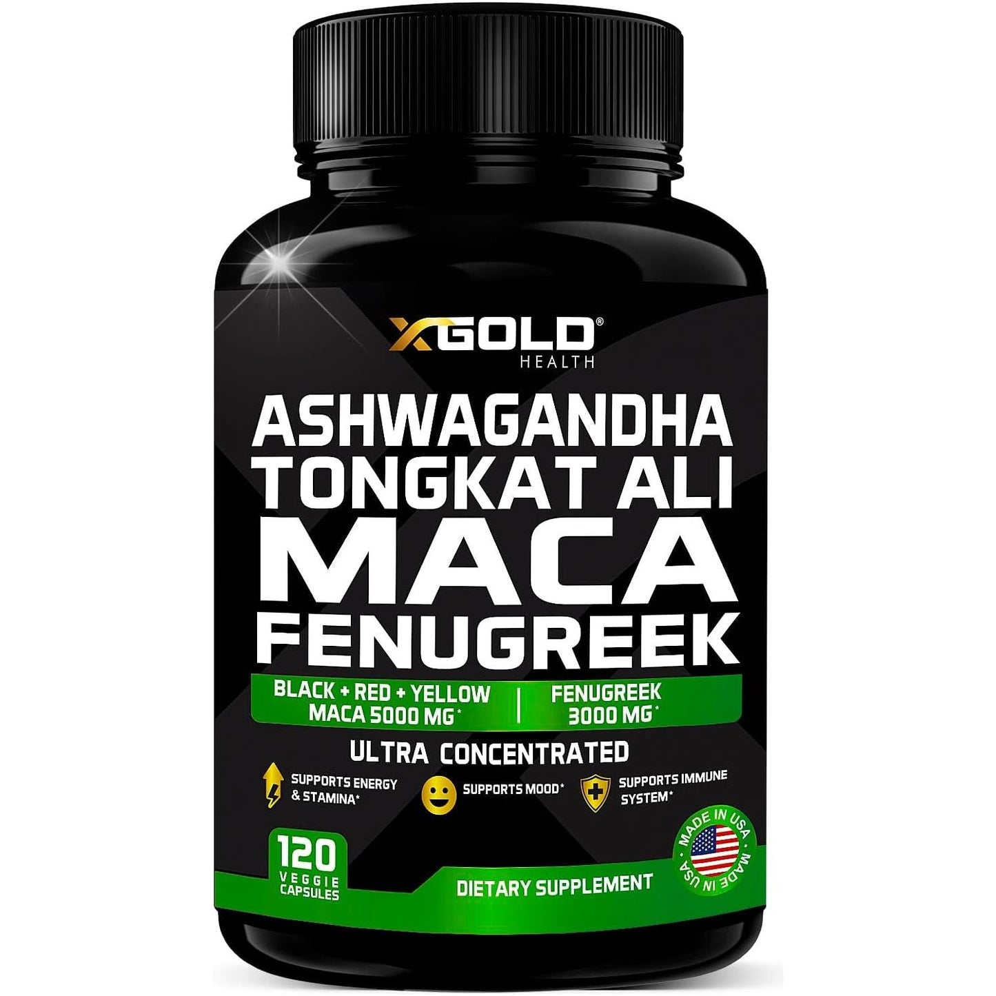Ashwagandha 5000Mg + Tongkat Ali 1000Mg + Maca Root 5000Mg + Fenugreek 3000Mg Supplement - Made in USA