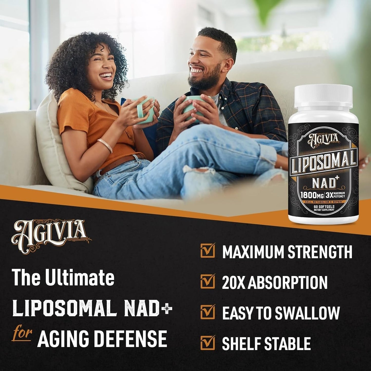 1800 MG Liposomal NAD Supplement for Energy Booster & Cellular Repair 60 Softgels
