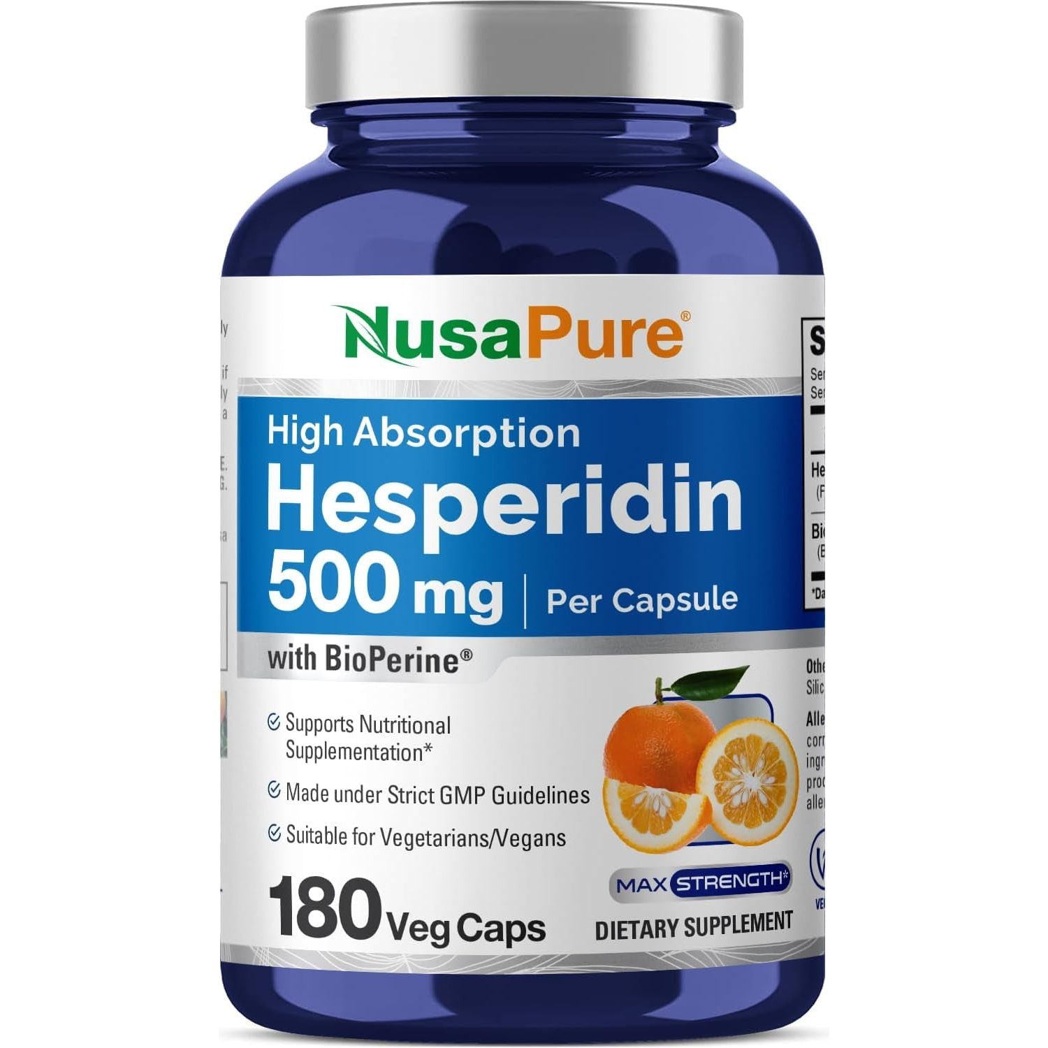 Nusapure Hesperidin 500 Mg per Veggie Caps - 180 Capsules