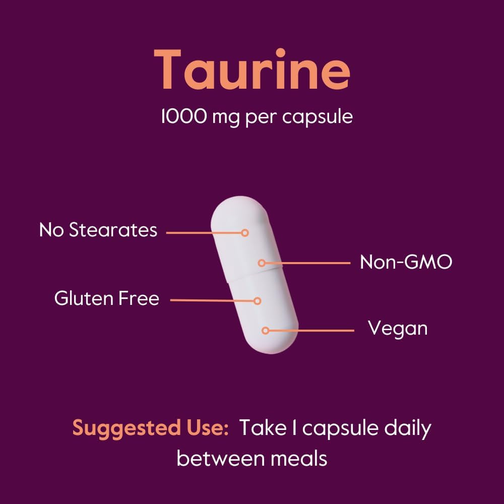 BESTVITE Taurine 1000Mg (120 Vegetarian Capsules) - No Stearates, Fillers, Flow Agents - Vegan - Non GMO - Gluten Free