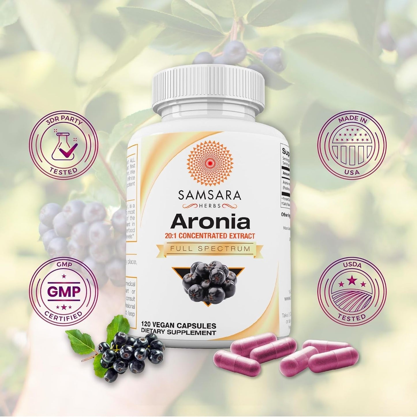 Aronia Berry 20:1 Extract - Antioxidant, Flavonoids and Polyphenols Supplement (120 of 500Mg Capsules)