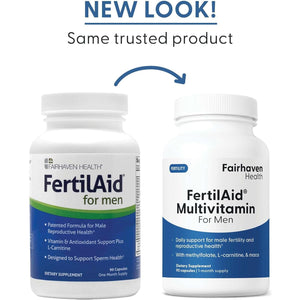 Fairhaven Health Fertilaid for Men | Male Fertility Support Includes L-Carnitine, Zinc, and Folate | 90 Capsules