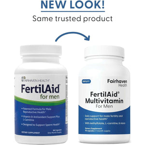 Fairhaven Health Fertilaid for Men | Male Fertility Support Includes L-Carnitine, Zinc, and Folate | 90 Capsules.