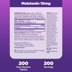 Natrol Fast Dissolve Melatonin 10 Mg, Melatonin Supplements 200 Day Supply