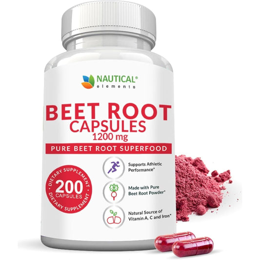 Beet Root Capsules Supports Blood Pressure, Athletic Performance, Digestive, Immune System (1200Mg/200 Capsules)