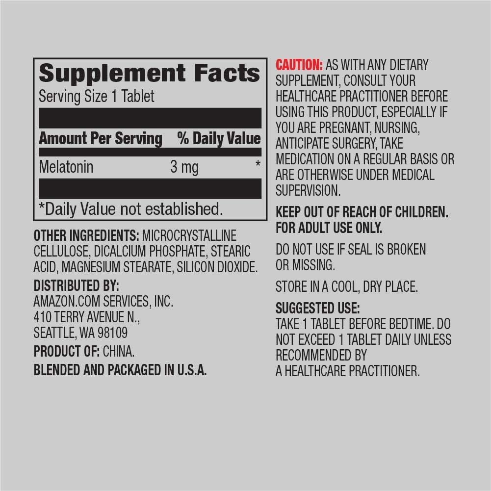 Amazon Elements Melatonin 3Mg - Helps with Occasional Sleeplessness 260 Tablets 8 Month Supply