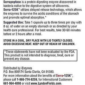 Serra-125K Extra Strength Serrapeptase 125,000 SPU, Supports Healthy Sinuses and a Healthy Immune System 90 Capsules