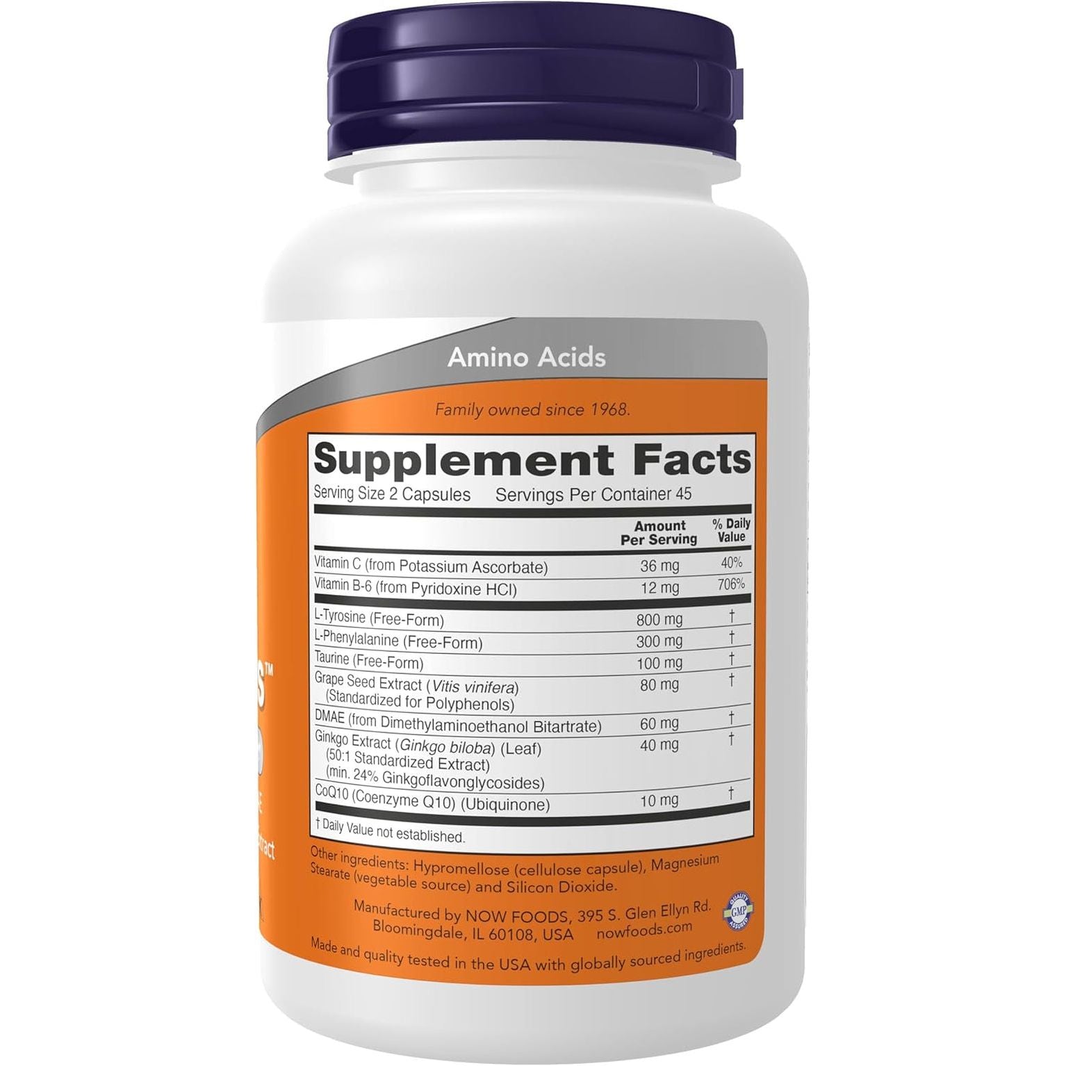NOW Foods Supplements, True Focus™ with Amino Acids, Ginkgo, DMAE + Coq10 and Grape Seed Extract 90 Veg Capsules
