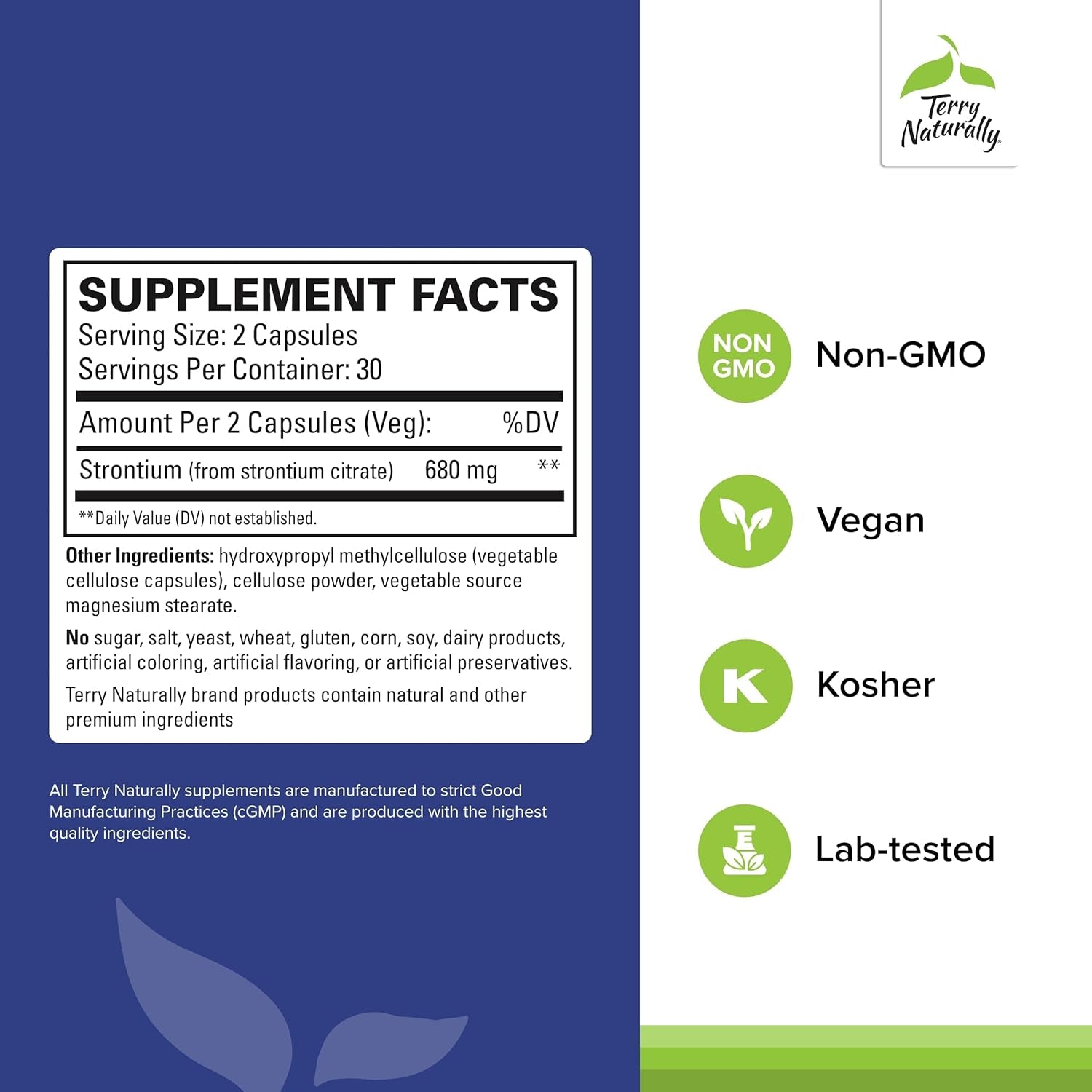 Terry Naturally Strontium - Bone Health & Strength Support Supplement - 60 Capsules