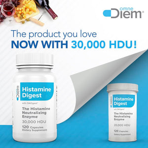 Omne Diem Histamine Digest DAO 30,000 HDU - 120 Caps - Histamine Neutralizing Enzyme - Relieve Histamine Intolerance with Diamine Oxidase