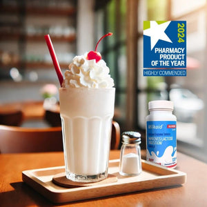 Milkaid Lactase Enzyme Chewable Tablets for Lactose Intolerance Relief | Prevents Gas, Bloating & Diarrhea | 120 Tablets