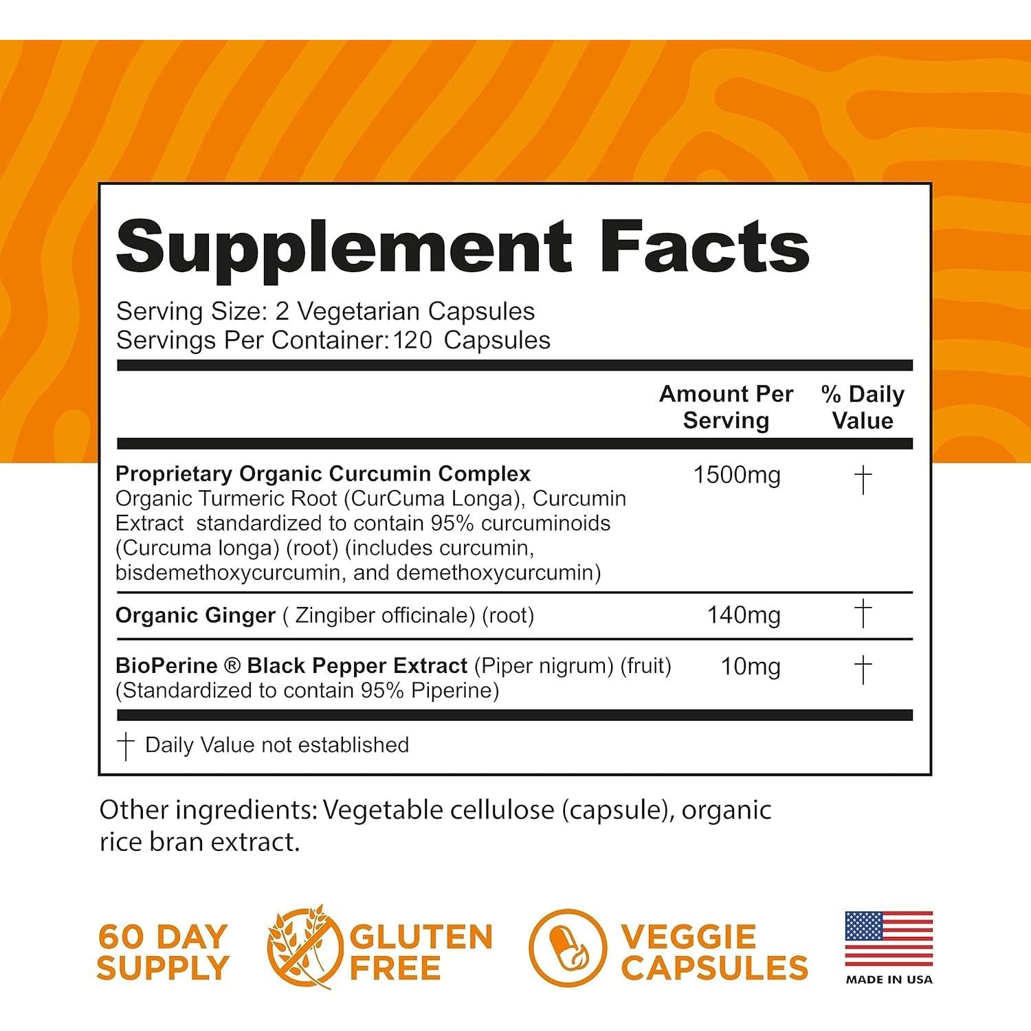 Turmeric Curcumin with Bioperine Black Pepper and Ginger - Made in USA - 120 Vegetarian Capsules