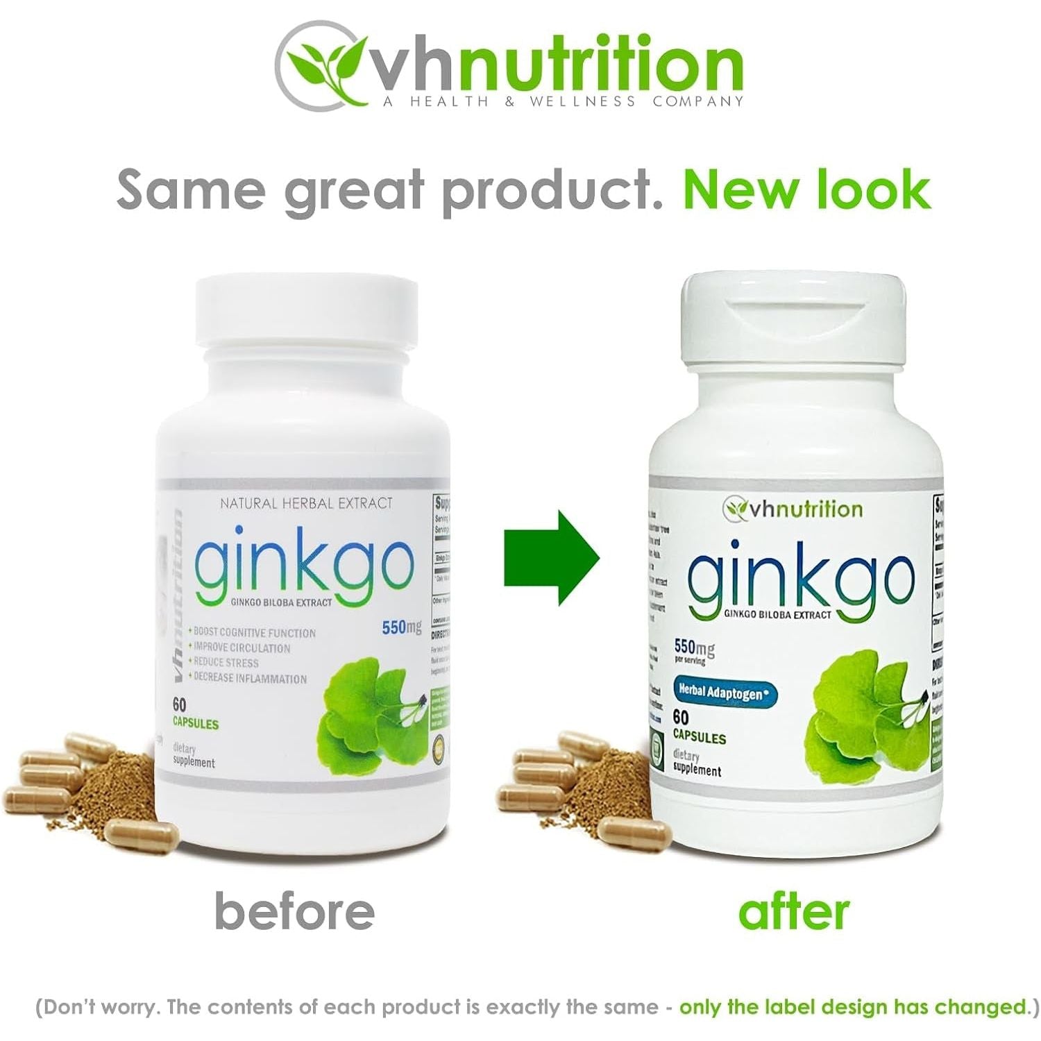 VH Nutrition Ginkgo BILOBA | 550Mg Standardized Extract Supplements | Cognitive and Memory Support* | 60 Capsules