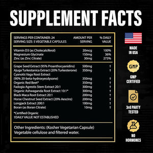 Testosterone Support for Men - Male Enhancing Supplements & Vitality Pills W/ Turkesterone, Tongkat Ali & Fadogia Agrestis