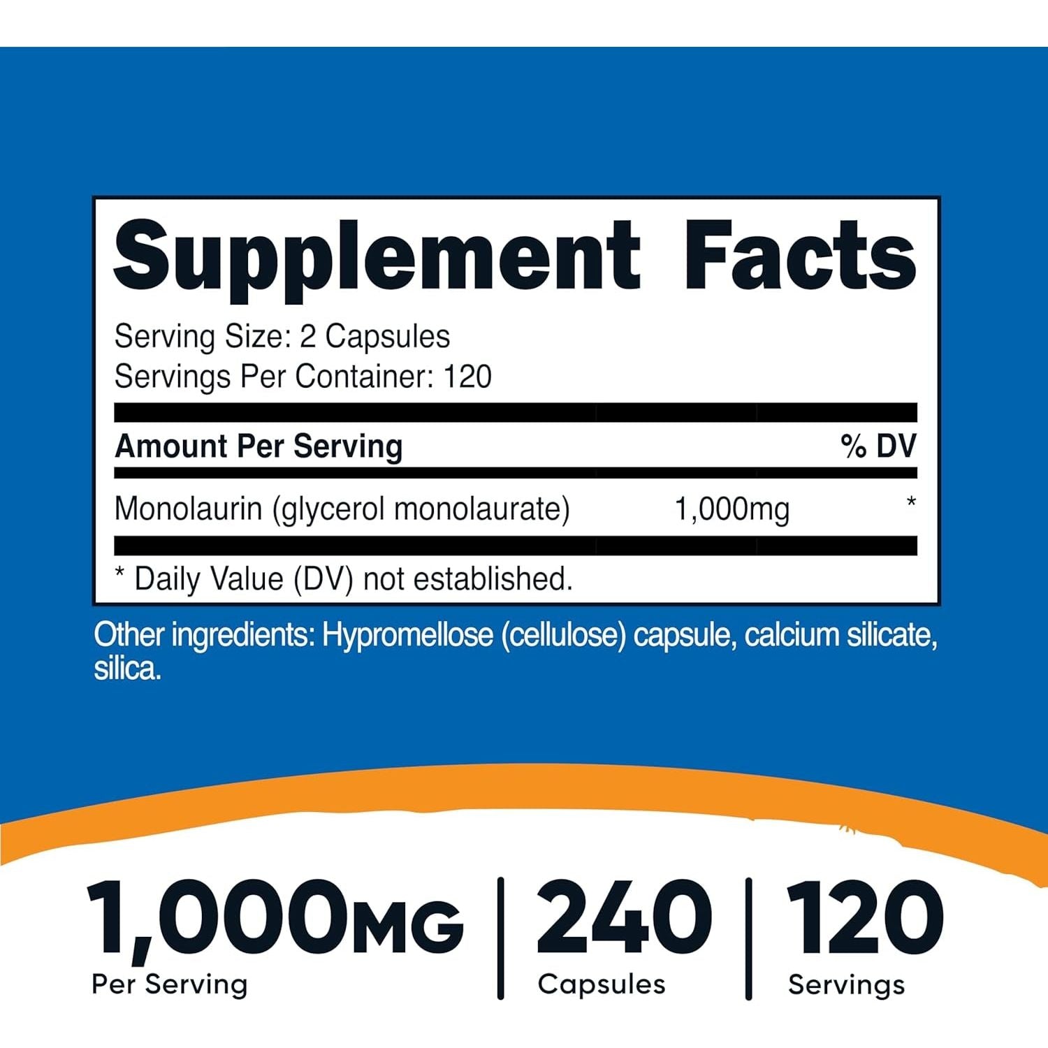 Nutricost Monolaurin 1000 Mg (120 Servings, 240 Capsules) - Gluten-Free, Non GMO, Vegan