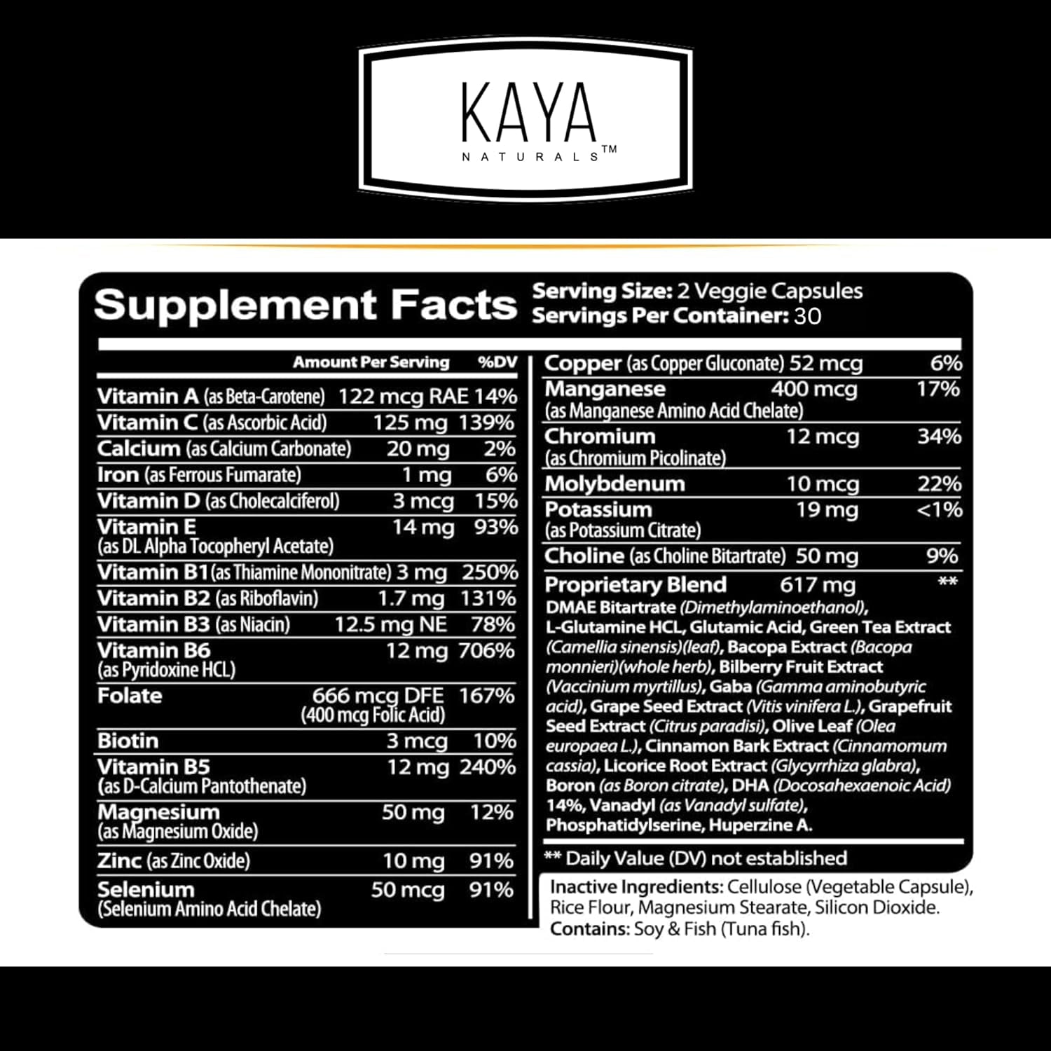 Kaya Naturals - Nootropic Brain Support Supplement - Focus & Concentration & Learning Accuracy - 60 Count