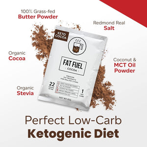 Fat Fuel Keto Cocoa 22G Premium Fats - Instant Organic Cocoa, One Net Carb, a True Meal Replacement - 15 Servings