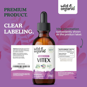 Wild & Organic Vitex Tincture - Liquid Chaste Tree Supplement for Mood Support - 2 Fl Oz