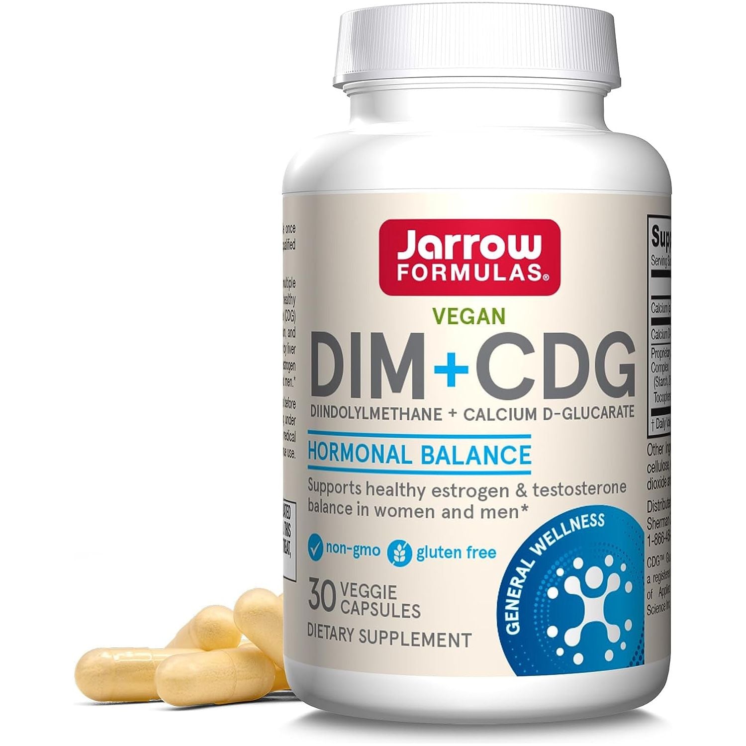 Jarrow Formulas® DIM + CDG, Liver Detox Support for Healthy Hormone Regulation and General Wellness, 30 Veggie Capsules
