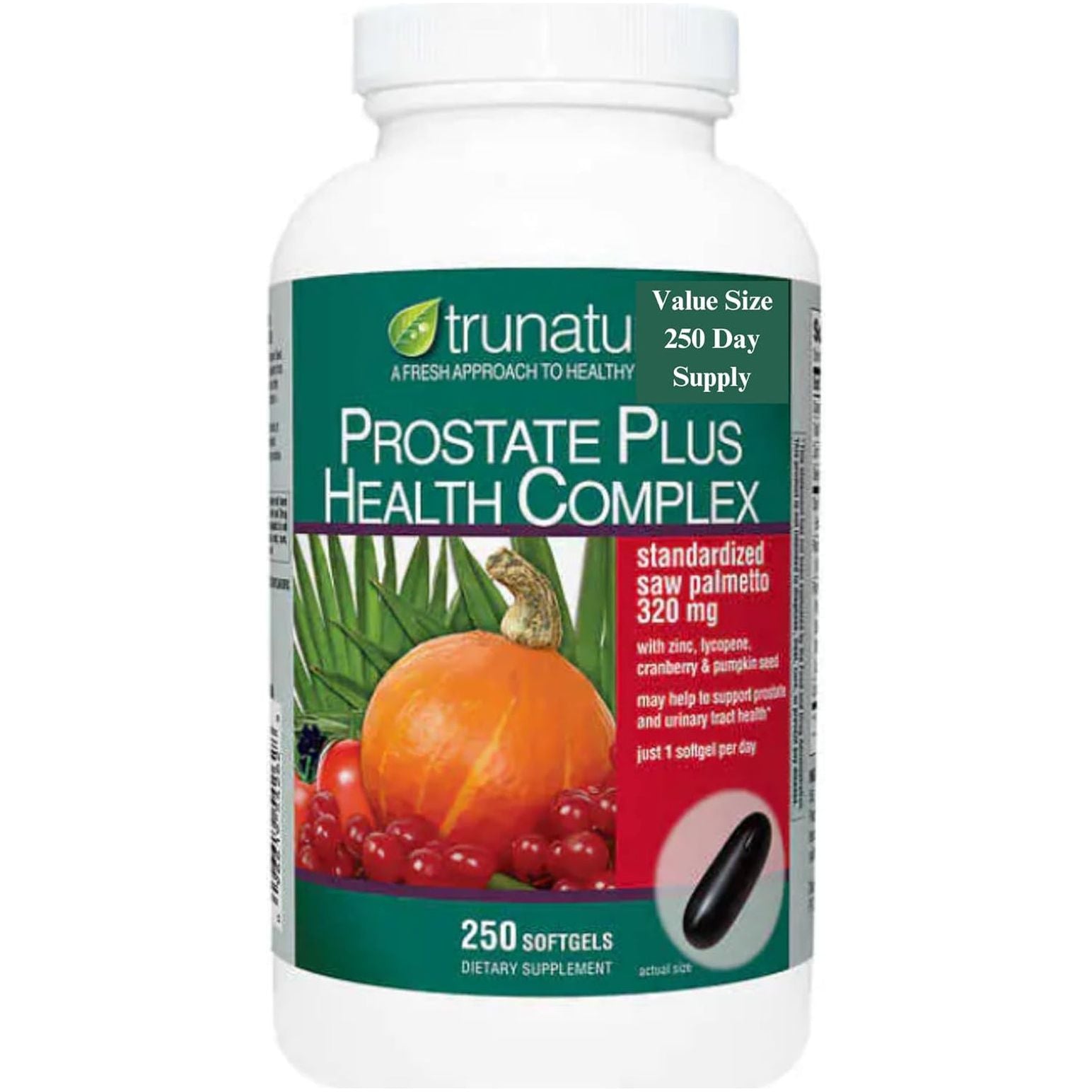 Trunature Saw Palmetto Prostate Health Complex with Zinc, Lycopene and Pumpkin Seed, 250 Softgels, with Voosel Weekly Pill Organizer