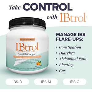 Ibtrol® 3–In–1 IBS Gut Health Supplement with Psyllium, Prebiotic and Probiotics, 60 Servings (Natural Orange Flavor)