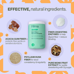 Hilma Daily Fiber and Digestive Enzymes, Fiber Supplement Powder with Prebiotics and Enzymes 30 Servings