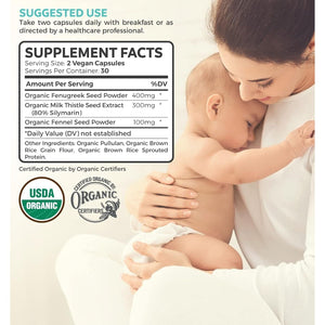 USDA Organic Lactation Supplement - Increase Milk Supply with Herbal Breastfeeding Support 60 Capsules