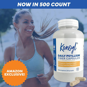 Konsyl Daily Psyllium Fiber Capsules Contains - Supports Digestive Health+ 500 Count/1500Mg