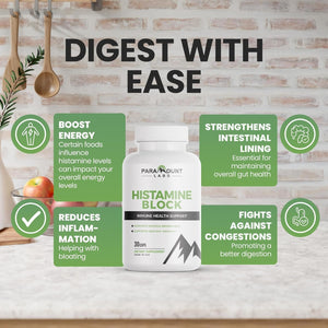 Premium Diamine Oxidase DAO Supplements Histamine Blocker - Made in USA - 30 Count