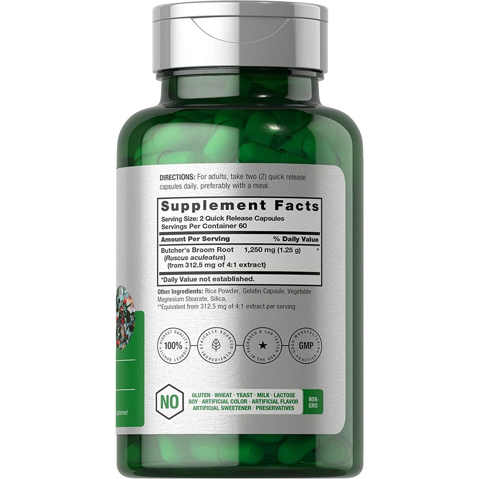 Horbaach Butchers Broom Capsules 1250Mg | 120 Count