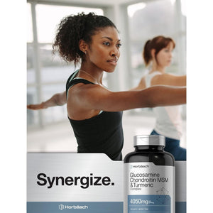 Horbäach Glucosamine Chondroitin with Turmeric & MSM | 4050 Mg | 180 Caplets | Triple Strength Formula