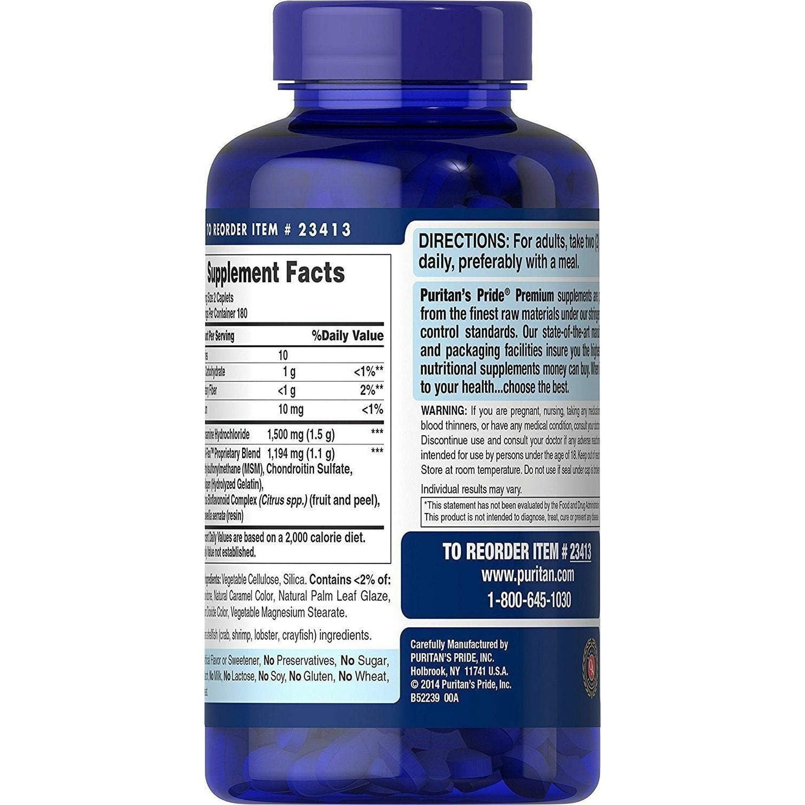 Puritan'S Pride Glucosamine Chondroitin MSM, Dietary Supplement for Joint Health , 6 Month Supply, 360 Coated Tablets